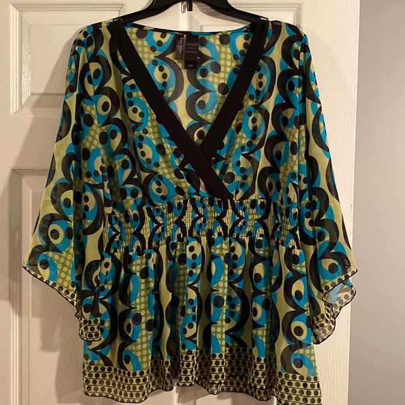 Bisou Bisou Petite X-Large 3/4 Bell Sleeves Sheer Blouse - Picture 2 of 5